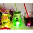 LED Light Mason Glass Mason Jar Mugs With Handle And Straw 16OZ