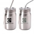 Insulated Stainless Steel Mason Glass Mason Jar Mugs With Lid And Straw 16OZ