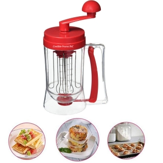 Pancake Batter Dispenser with Hand-Crank Whisk Lid