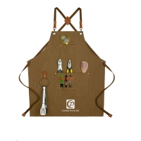 Adjustable Cross Back Work Apron With Multipurpose Pockets & Towel Ring