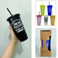 24oz Plastic Tumbler Cup Set of 5 with Straw and Lid