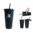 24oz Plastic Matte Black Tumbler Cup with Straw and Lid