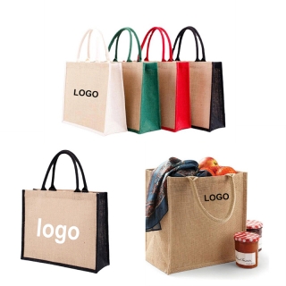 Natural Jute Burlap Tote Bag With Handles