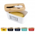 Kitchen Ceramic Butter Dish with Bamboo Lid & Knife