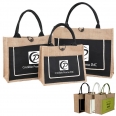Two Tone Cotton Pocket Jute Tote Bag With Large Size W18