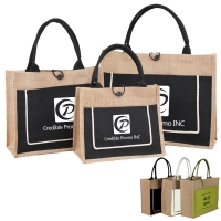 Two Tone Cotton Pocket Jute Tote Bag With Large Size W18