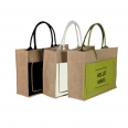 Two Tone Cotton Pocket Jute Tote Bag With Medium Size W13.7