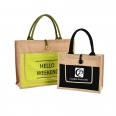 Two Tone Cotton Pocket Jute Tote Bag With Small Size W11.8