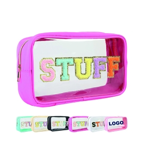 Chenille Letter Clear PVC Makeup Bag Waterproof Zipper Pouch
