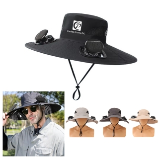 Dual Solar Fan Cooling Hat Outdoor Wide Brim Bucket Hat