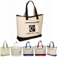 Zipper Closure Two Tones 12 OZ Canvas Boat Tote Bag With Front Pocket