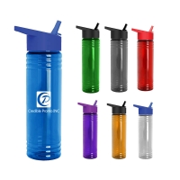 Clear Transparent 24 OZ Slim Fit Sports Plastic Water Bottle With Flip Straw Lid