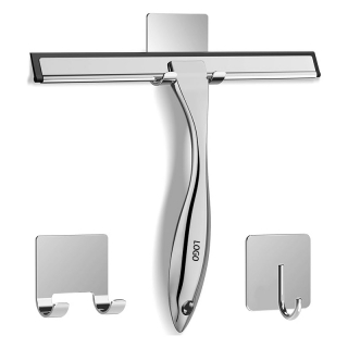 10inch All-Purpose Stainless Steel Shower Squeegee with 2 Adhesive Hooks