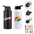32OZ Stainless Steel Vacuum Insulated Water Bottle With Flip Straw Lid Handle