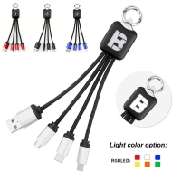 Light Up Multiple 3in1 Charging Cable With Square Keychain