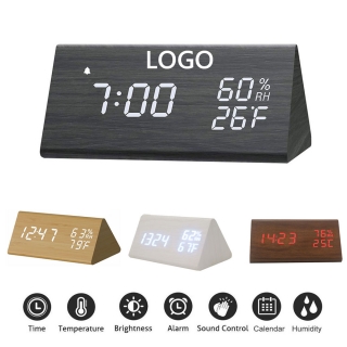 Temperature and Humidity Wood Style Alarm Clock