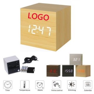 Cube Wood Style Digital Alarm Clock