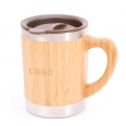 11oz Stainless Steel Bamboo Travel Mug with Handle and Splash Proof Lid