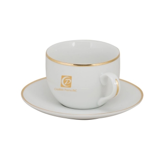 Metallic Rim Coupe Porcelain Espresso Cup & Saucer