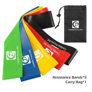 Fitness Or Yoga Resistance Loop Or Exercise Band Set of 5 Mini Resistance Bands for Working Out With Carrying Bag