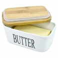 Porcelain Butter Keeper Container With Wooden Lid