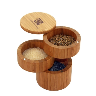 Three Tier Bamboo Salt Box With Magnetic Swivel Lid