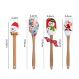 Christmas Pattern Food Grade Silicone Butter Scraper Baking Pastry Spatula with Wooden Handle