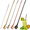 Stainless Steel Drinking Spoon Straws With Brush