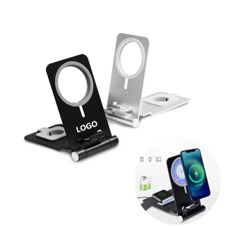 2 in 1 Foldable Aluminum Alloy Mobile Phone Magnetic Wireless Charging Stand Base