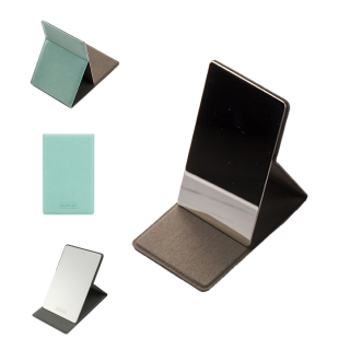Shatterproof Stainless Steel Ultrathin Folding Travel Makeup Mirror with PU Leather Case Cover