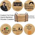 Custom Full Color Imprint Round Bamboo Coaster Or Bamboo Cup Holder