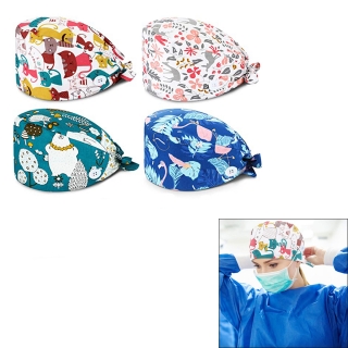 Cotton Doctor Nurse Cap Bouffant With Buttons And Sweatband
