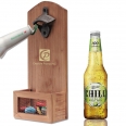 Wall Mounted Wooden Bottle Opener With Cap Catcher