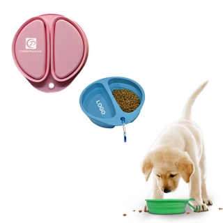 Collapsible Silicone Dog Food And Water Feeding Travel Bowl With Carabiner