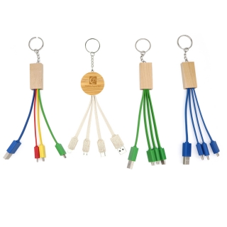 Wheat Straw Bamboo 4 In 1 USB Cable Keychain
