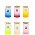 Full Color Imprint Gradient Frosted Glass Tumbler Or Mason Jar 16 OZ With Straw & Bamboo Lid