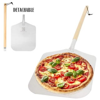 Aluminum Pizza Peel With Detachable Long Wooden Handle