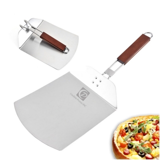Stainless Steel Pizza Paddle Spatula With Wooden Folding Handle