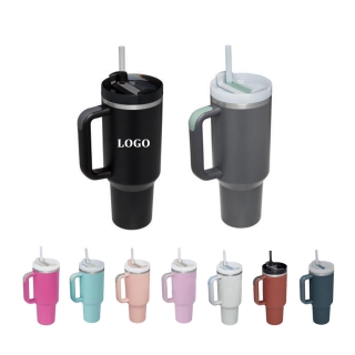 40oz Insulated Beer Cup Ice Tumbler with Handle and Straw Lid