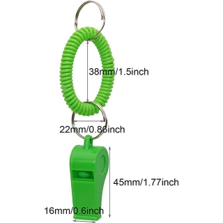 Loud Clear Plastic Sport Whistle with Stretchable Coil Wrist Keychain Ring
