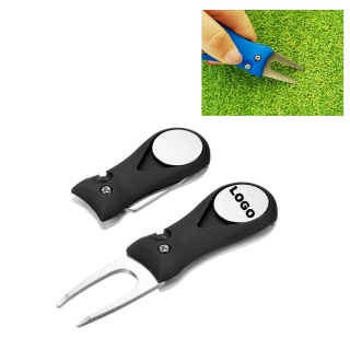Golf Divot Repair Tool With Pop-up Button & Magnetic Ball Marker