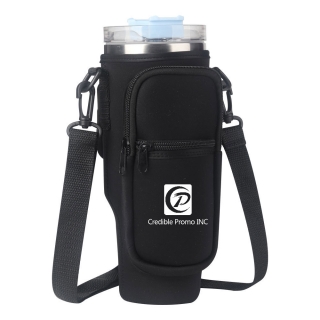 Neoprene Water Bottle Carrier with Strap and Pouch