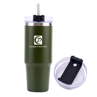 30oz Stainless Steel Double Wall Insulated Tumbler With Straw & Lid