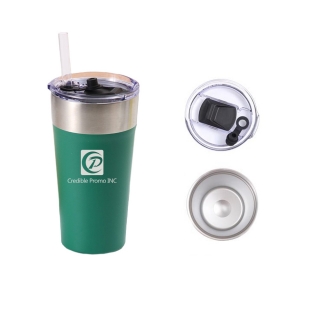 20oz Stainless Steel Beer Tumbler With Straw & Lid