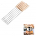 Set of 6 Stainless Steel Fondue Forks Cheese Sticks With Wooden Handle