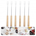 6PCS Long Fondue Forks Cheese Sticks With Wooden Handle