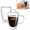 12 Oz Double Walled Glass Coffee Mugs with Handle