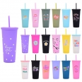 Full Color Imprinted 24oz Double Wall Plastic Straw Cup with Lid