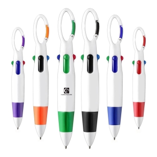 Retractable Shuttle Pen 4-in-1 Multicolor Ballpoint Pens with Carabiner Clip on Top